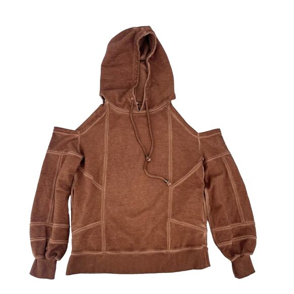 RETROFETE Washed Terry Hoodie Glazed Ginger Cold Shoulder Pullover Size XS NEW - Picture 4 of 7
